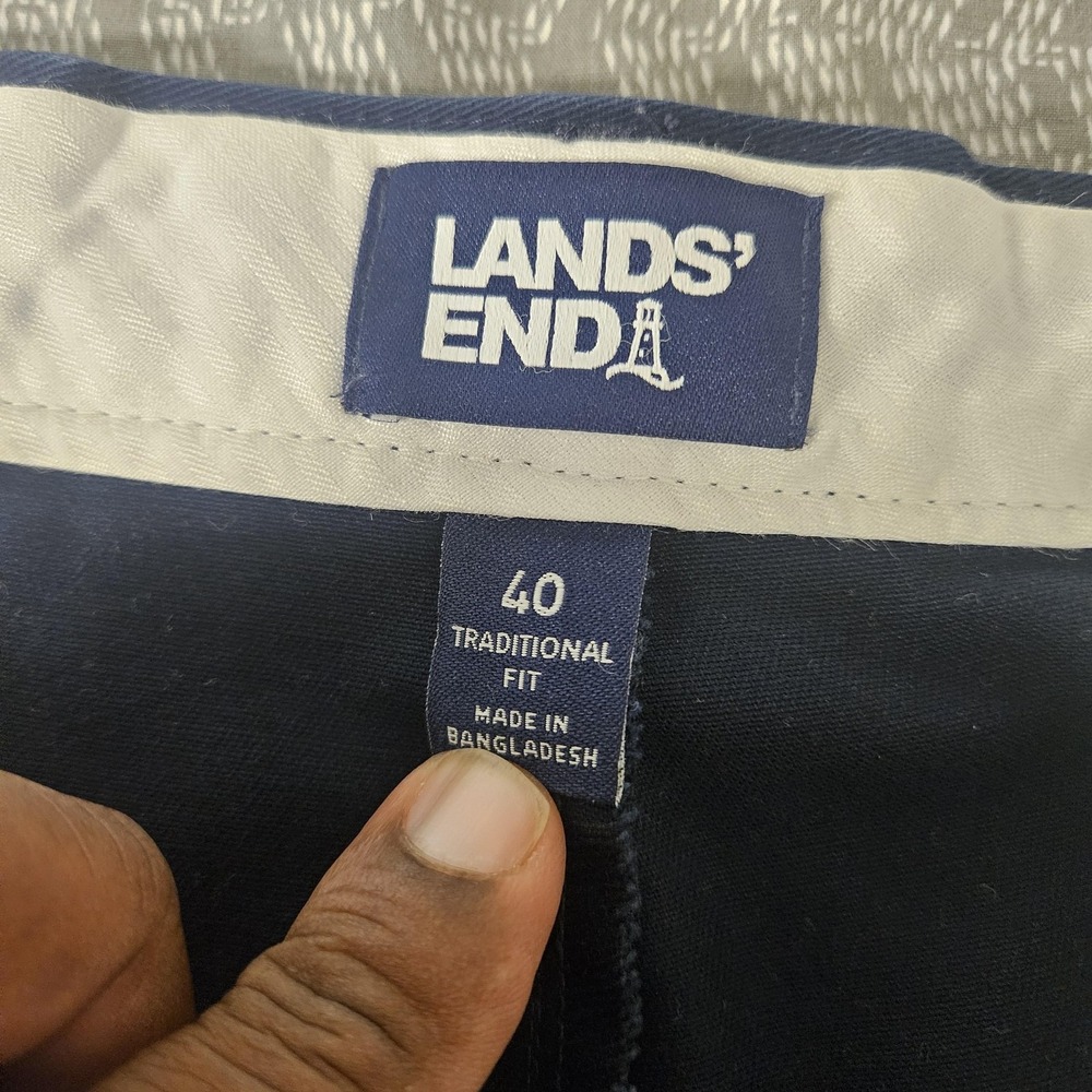 Lands' End Pants Mens 40 Navy Traditional Fit Cotton Chino Flat Front Twill - Picture 6 of 9